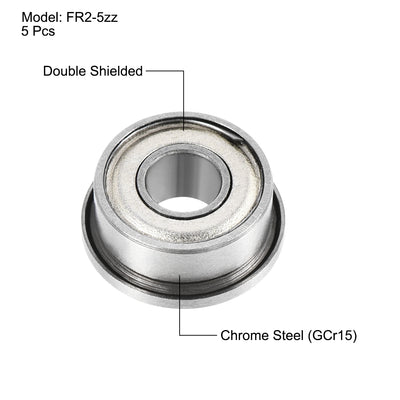 Harfington Uxcell FR2-5zz Flange Ball Bearing 1/8"x5/16"x9/64" Shielded Chrome Steel Bearings 5pcs