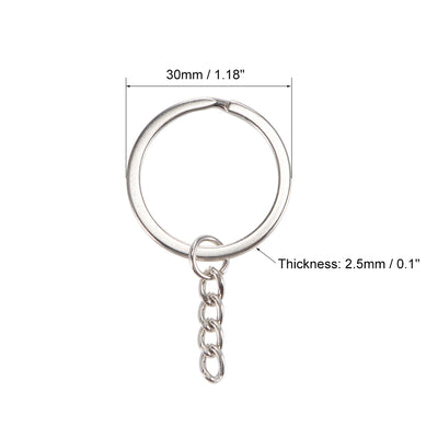 Harfington Uxcell Split Key Ring with Chain mm Open Jump Connector for Lanyard Zipper Handbag Art Craft, Nickel Plated Iron, Pack of 120