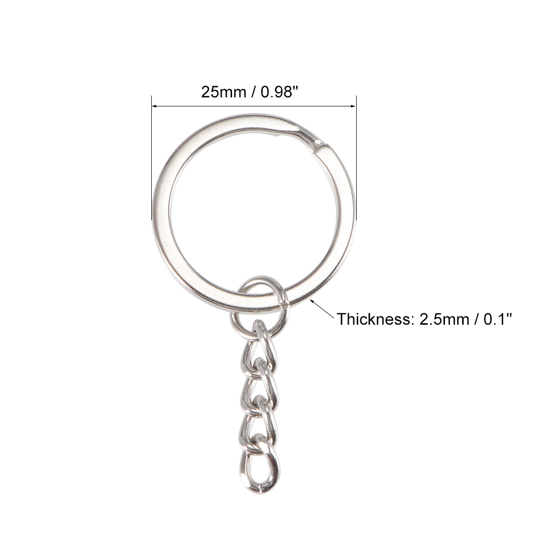 uxcell Uxcell Split Key Ring with Chain mm Open Jump Connector for Lanyard Zipper Handbag Art Craft, Nickel Plated Iron, Pack of 120