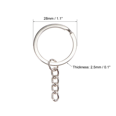 Harfington Uxcell Split Key Ring with Chain mm Open Jump Connector for Lanyard Zipper Handbag Art Craft, Nickel Plated Iron, Pack of 120