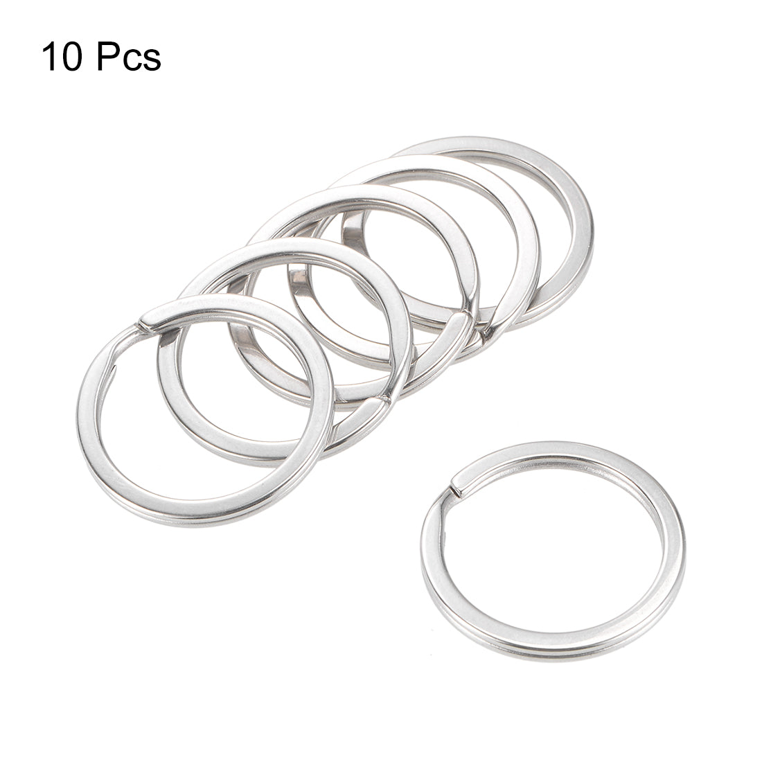 Uxcell Uxcell Split Key Ring 30mm Open Flat Jump Connector for Lanyard Zipper Handbag, Stainless Steel, Pack of 10