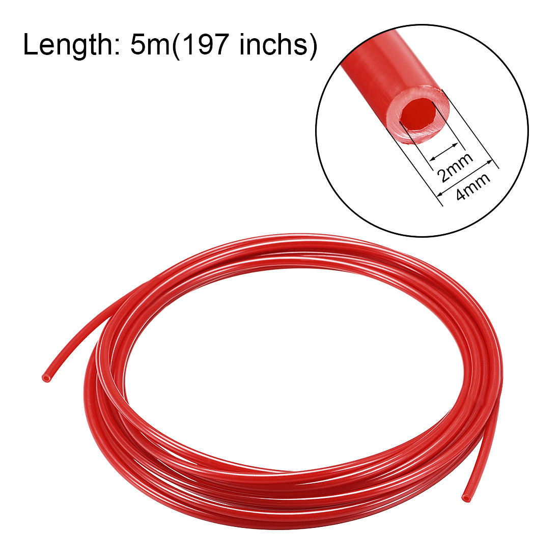 Uxcell Uxcell 4mm OD 2mm ID 5m Long PA12 Nylon Tube for Air Line Brake Fluid Transfer Red