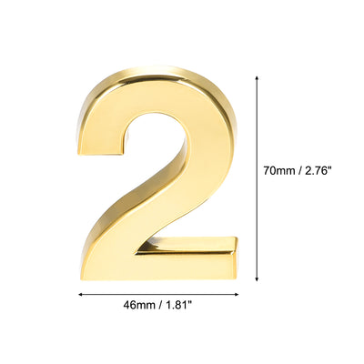 Harfington Uxcell Self Adhesive House Number 2.76 Inch ABS Plastic Number 2 for House Hotel Mailbox Address Sign Gold Tone