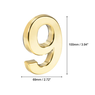Harfington Uxcell Self Adhesive House Number 3.94 Inch ABS Plastic Number 9 for House Hotel Mailbox Address Sign Gold Tone