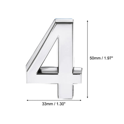 Harfington Uxcell Self Adhesive House Number 1.97 Inch ABS Plastic Number 4 for House Hotel Mailbox Address Sign Silver Tone