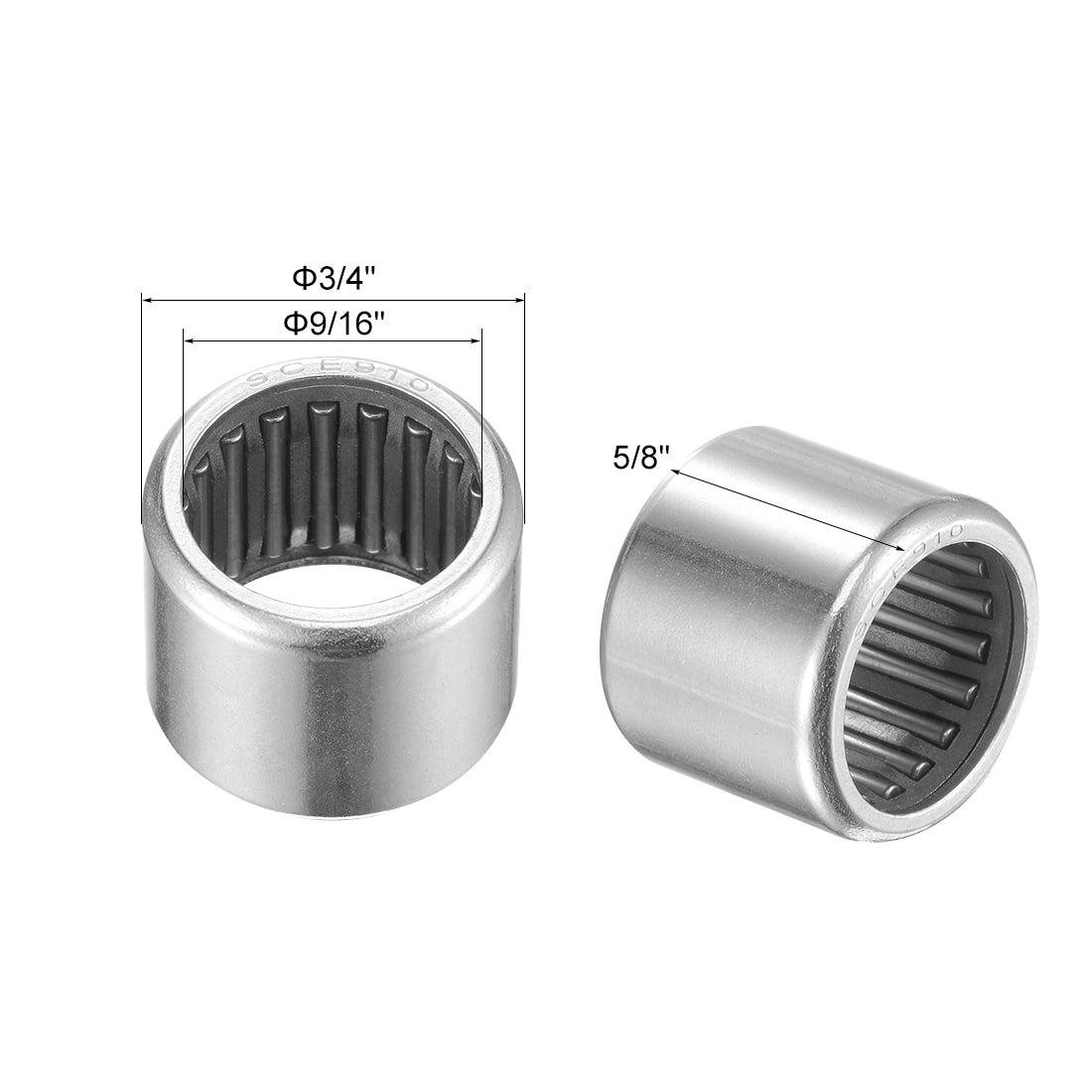 uxcell Uxcell Needle Roller Bearings, Open End, Stamping Steel Drawn Cup Chrome Steel Rollers, Inch