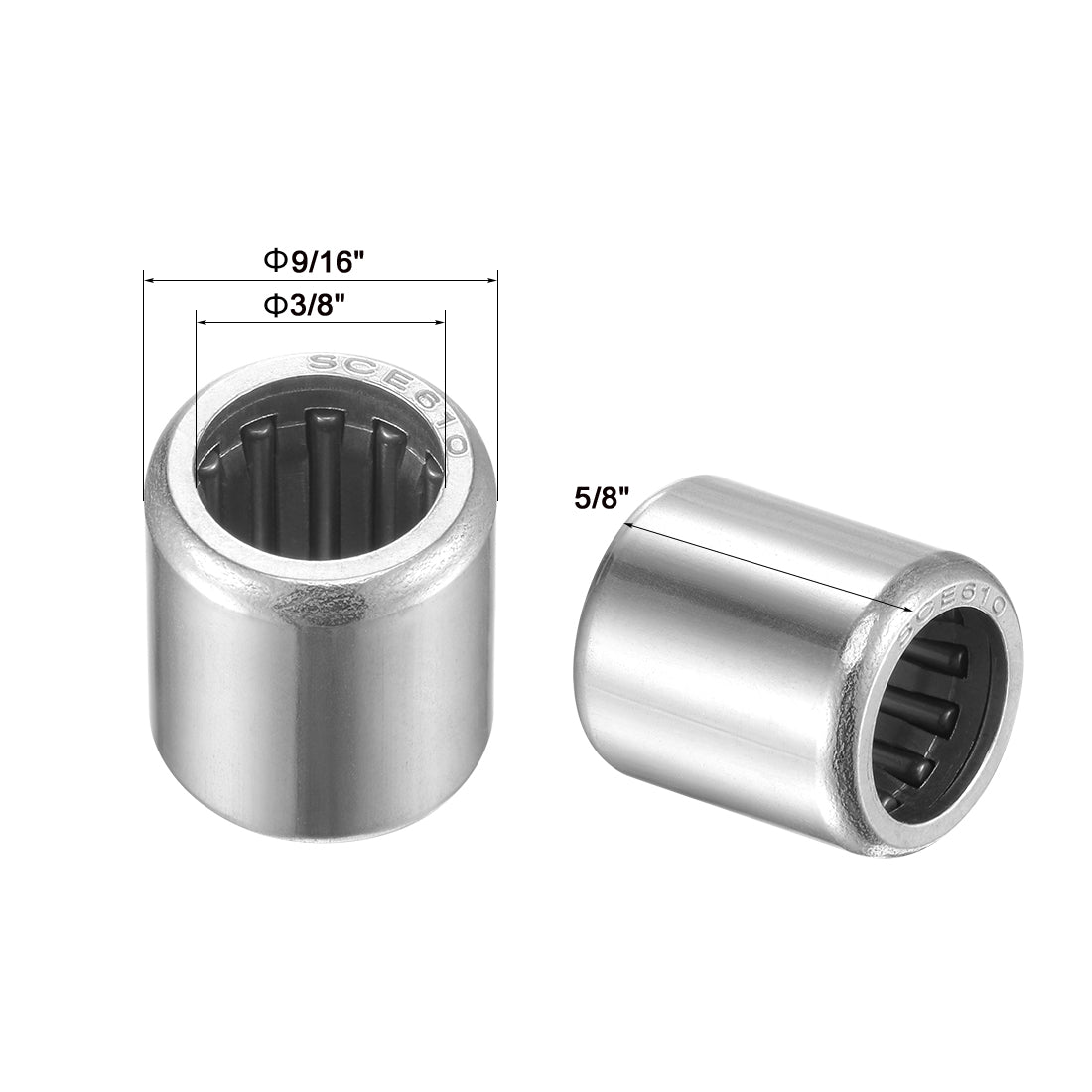 uxcell Uxcell Needle Roller Bearings, Open End, Stamping Steel Drawn Cup Chrome Steel Rollers, Inch