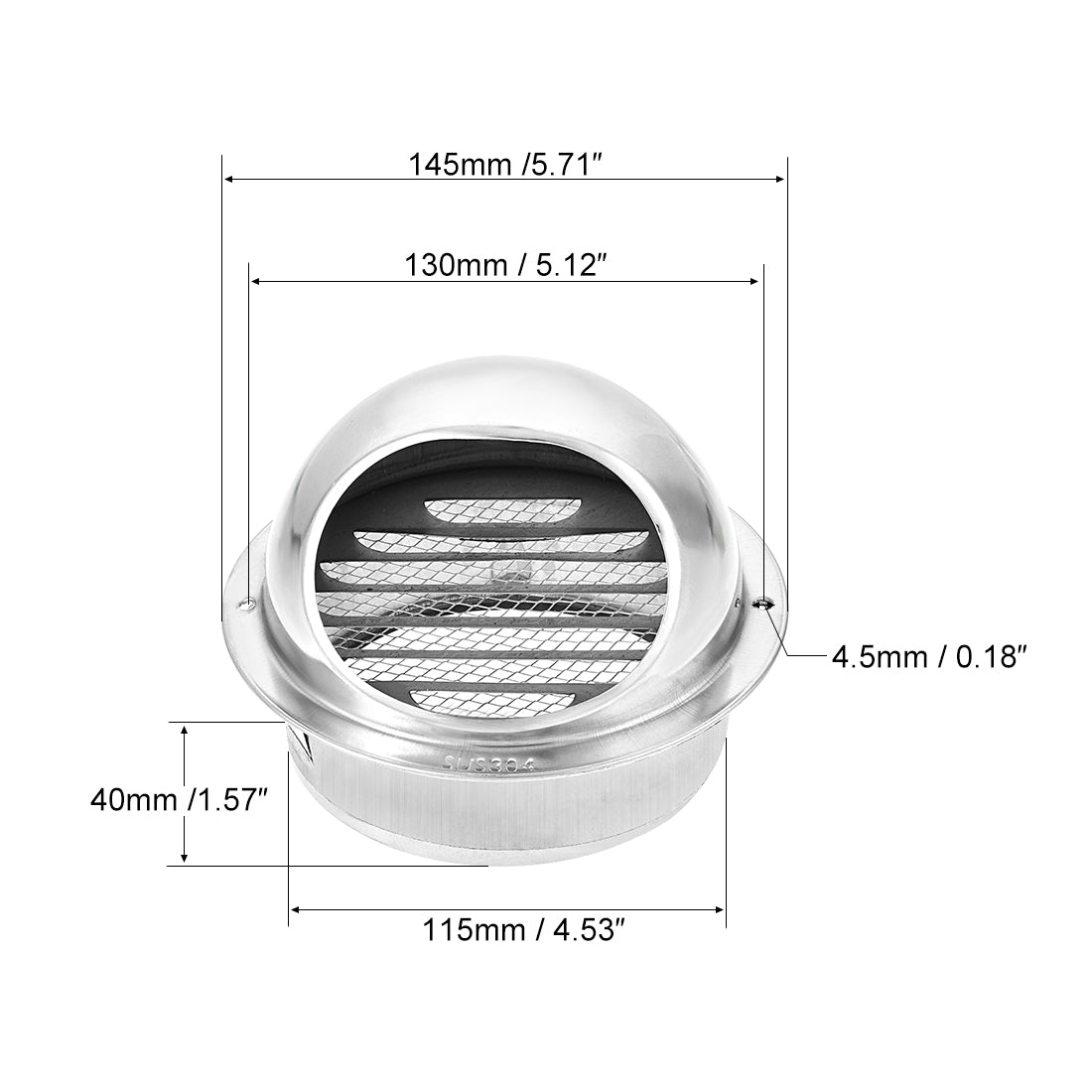uxcell Uxcell Spherical Air Vent 4.7 Inch 120 mm 304 Stainless Steel Thickened Ducting Ventilation Exhaust Grille Cover Wall Vent