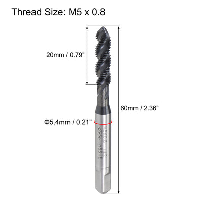Harfington Uxcell M5 x 0.8 Spiral Flute Tap Metric Machine Thread Tap HSS Nitriding Coated