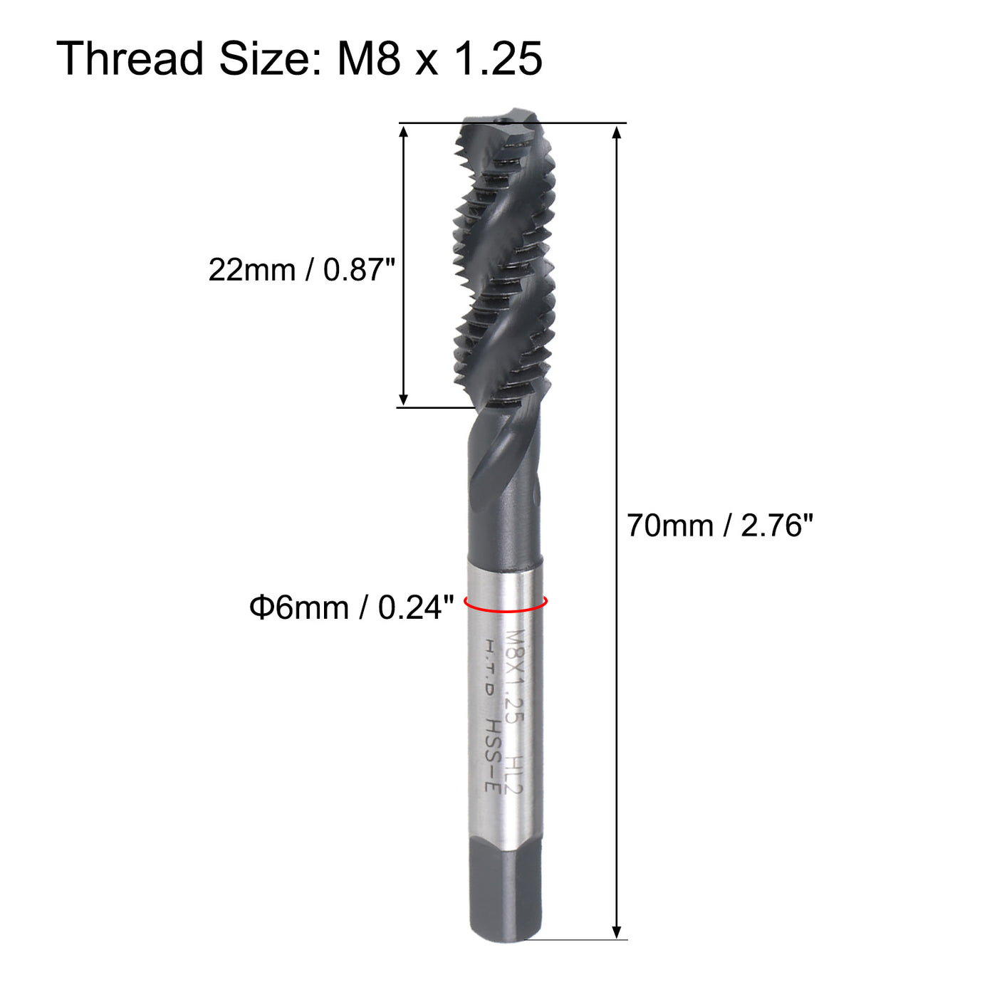 uxcell Uxcell M8 x 1.25 Spiral Flute Tap Metric Machine Thread Tap HSS Nitriding Coated 2pcs