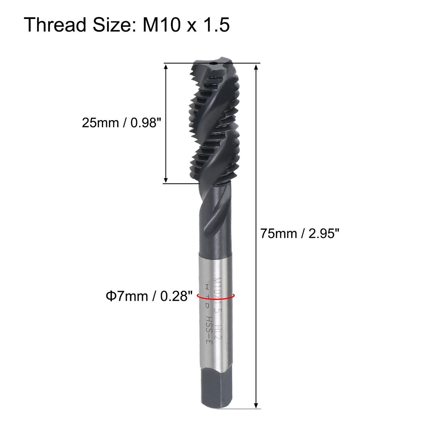 uxcell Uxcell M10 x 1.5 Spiral Flute Tap Metric Machine Thread Tap HSS Nitriding Coated 2pcs