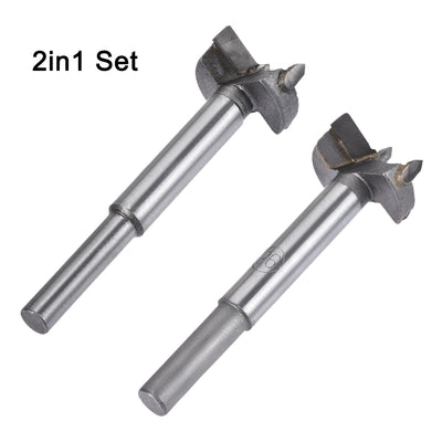 Harfington Uxcell Forstner Wood Boring Drill Bits 21mm 22mm Dia. Hole Saw Carbide Alloy Steel Tip Round Shank Cutting for Hinge Plywood Wood Tool 2in1 Set