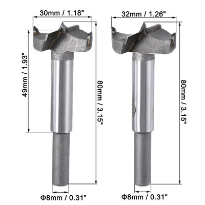 Harfington Uxcell Forstner Wood Boring Drill Bits 28mm 30mm Dia. Hole Saw Carbide Alloy Steel Tip Round Shank Cutting for Hinge Plywood Wood Tool 2in1 Set