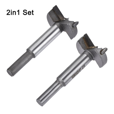 Harfington Uxcell Forstner Wood Boring Drill Bits 32mm 35mm Dia. Hole Saw Carbide Alloy Steel Tip Round Shank Cutting for Hinge Plywood Wood Tool 2in1 Set