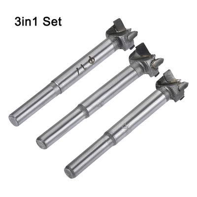 Harfington Uxcell Forstner Wood Boring Drill Bits 18mm 19mm 20mm Dia. Hole Saw Carbide Alloy Steel Tip Round Shank Cutting for Hinge Plywood Wood Tool 3in1 Set