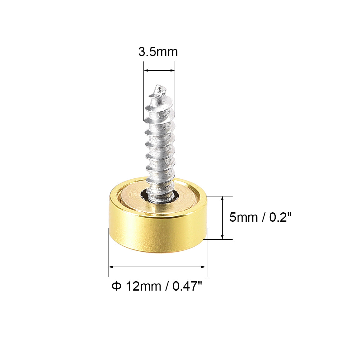 uxcell Uxcell Mirror Screws, Decorative Cap Fasteners Cover Nails, Electroplated, Bright Golden 12mm/0.47" Brass 4pcs
