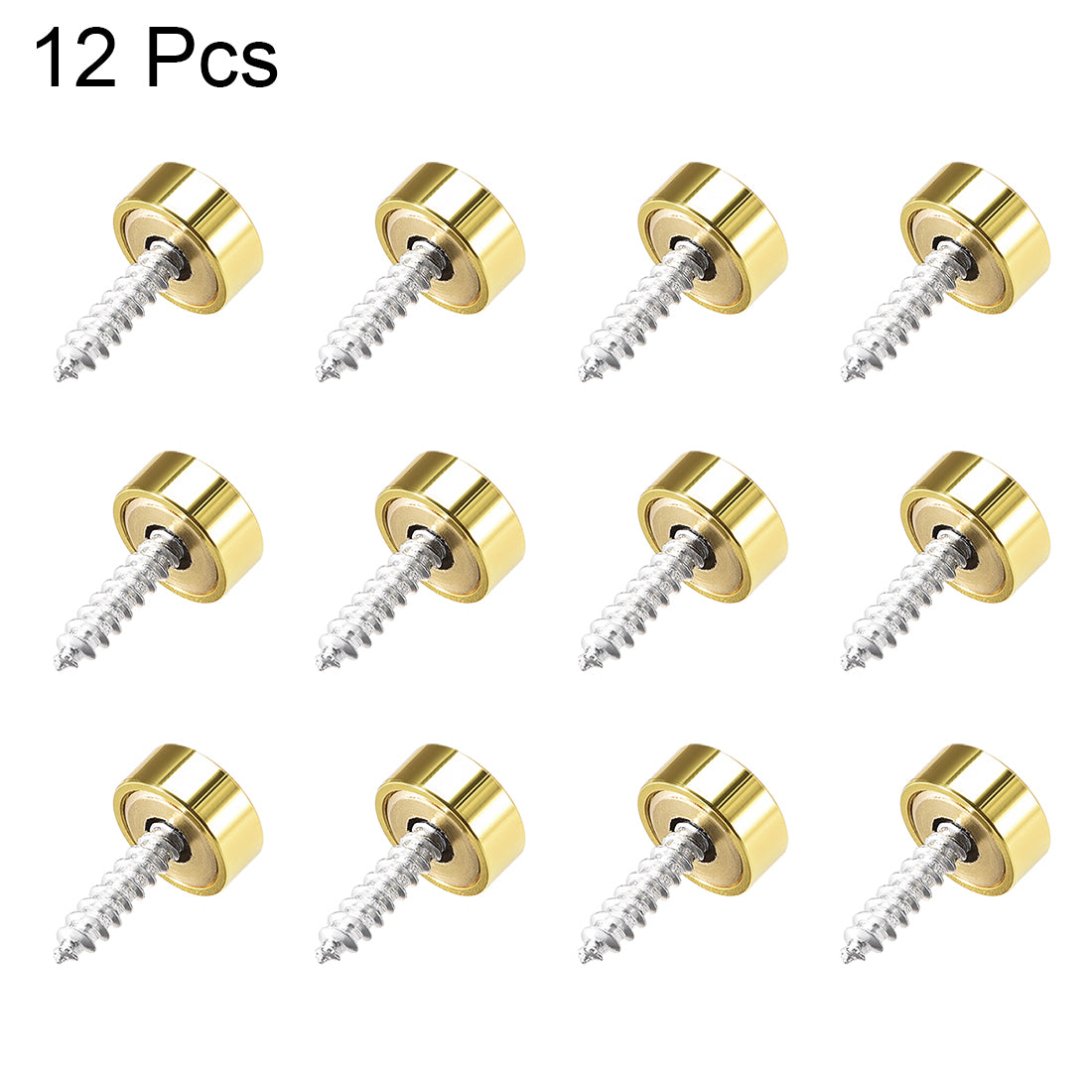 uxcell Uxcell Mirror Screws, Decorative Cap Fasteners Cover Nails, Electroplated, Bright Golden 12mm/0.47" Brass 12pcs