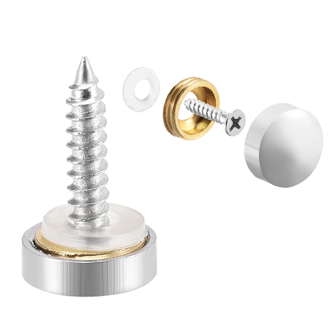Uxcell Uxcell Mirror Screws, Decorative Cap Fasteners Cover Nails, Electroplated, Bright Silvery 22mm/0.87" Brass 4pcs
