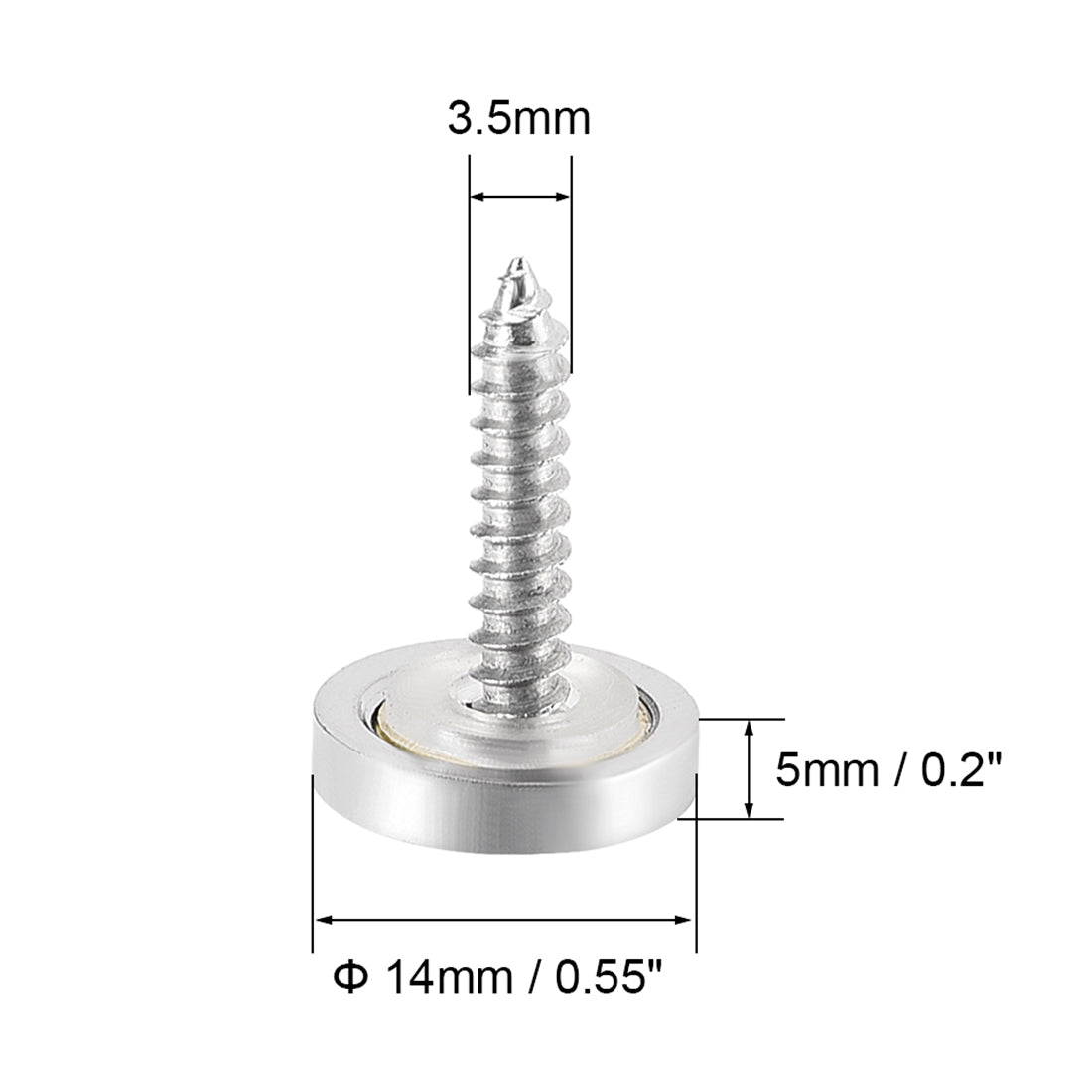 Uxcell Uxcell Mirror Screws, Decorative Cap Fasteners Cover Nails, Electroplated, Bright Silvery 14mm/0.55" Brass 16pcs