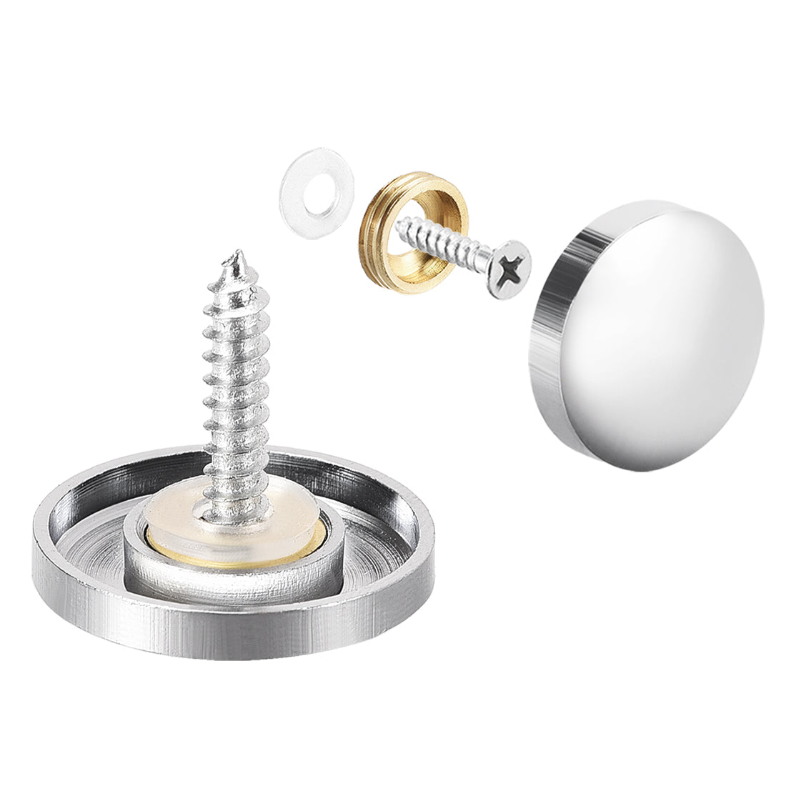 Uxcell Uxcell Mirror Screws, Decorative Cap Fasteners Cover Nails, Electroplated, Bright Silvery 22mm/0.87" Brass 4pcs