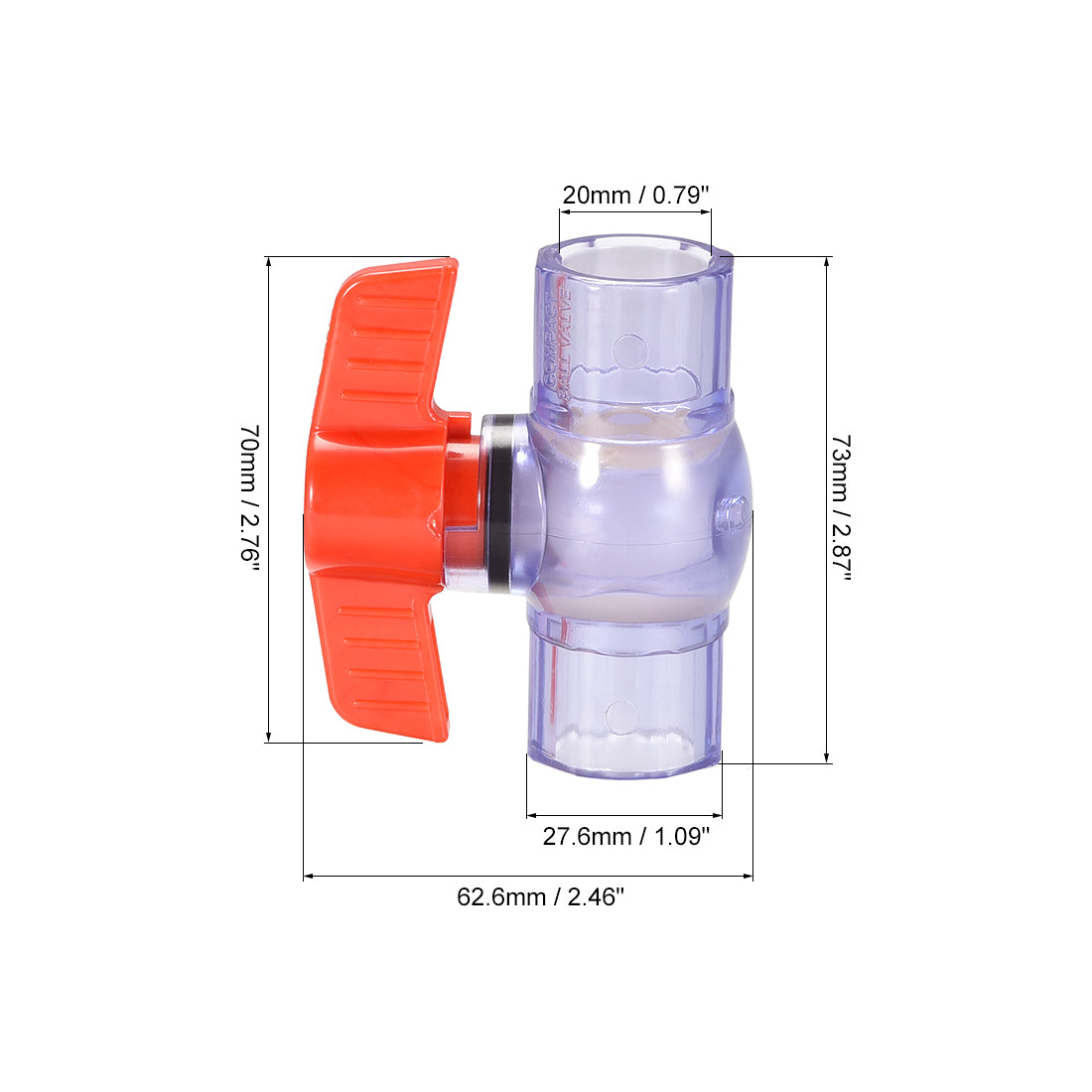 uxcell Uxcell Ball Valve, 20mm Inner Diameter DN15, Socket Type, for Control Water Flow, PVC Clear Blue 2Pcs