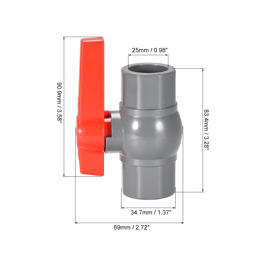 uxcell Uxcell Ball Valve, Socket Type, for Control Water Flow, PVC Grey 2Pcs