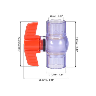 Harfington Uxcell Ball Valve, 32mm Inner Diameter DN25, Socket Type, for Control Water Flow, PVC Clear Blue