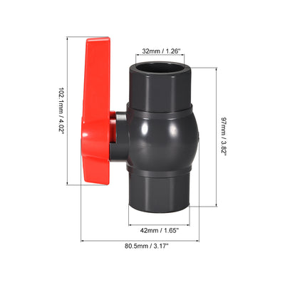 Harfington Uxcell Ball Valve, 20mm Inner Diameter DN15, Socket Type, for Control Water Flow, PVC Grey 4Pcs