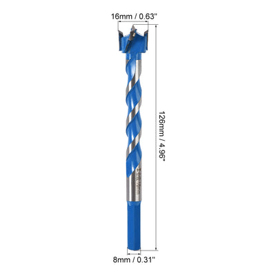Harfington Uxcell Forstner Wood Boring Drill Bit 16mm Dia. Hole Saw Carbide Alloy Steel Tip Hex Shank Cutting for Hinge Plywood Wood Tool Blue