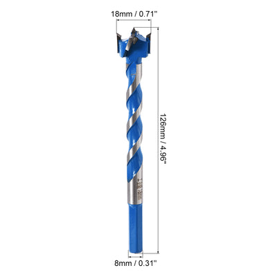 Harfington Uxcell Forstner Wood Boring Drill Bit 18mm Dia. Hole Saw Carbide Alloy Steel Tip Hex Shank Cutting for Hinge Plywood Wood Tool Blue