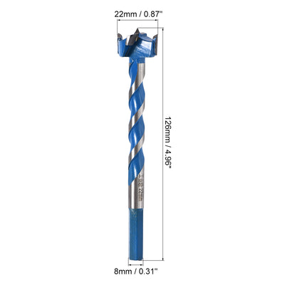 Harfington Uxcell Forstner Wood Boring Drill Bit 22mm Dia. Hole Saw Carbide Alloy Steel Tip Hex Shank Cutting for Hinge Plywood Wood Tool Blue