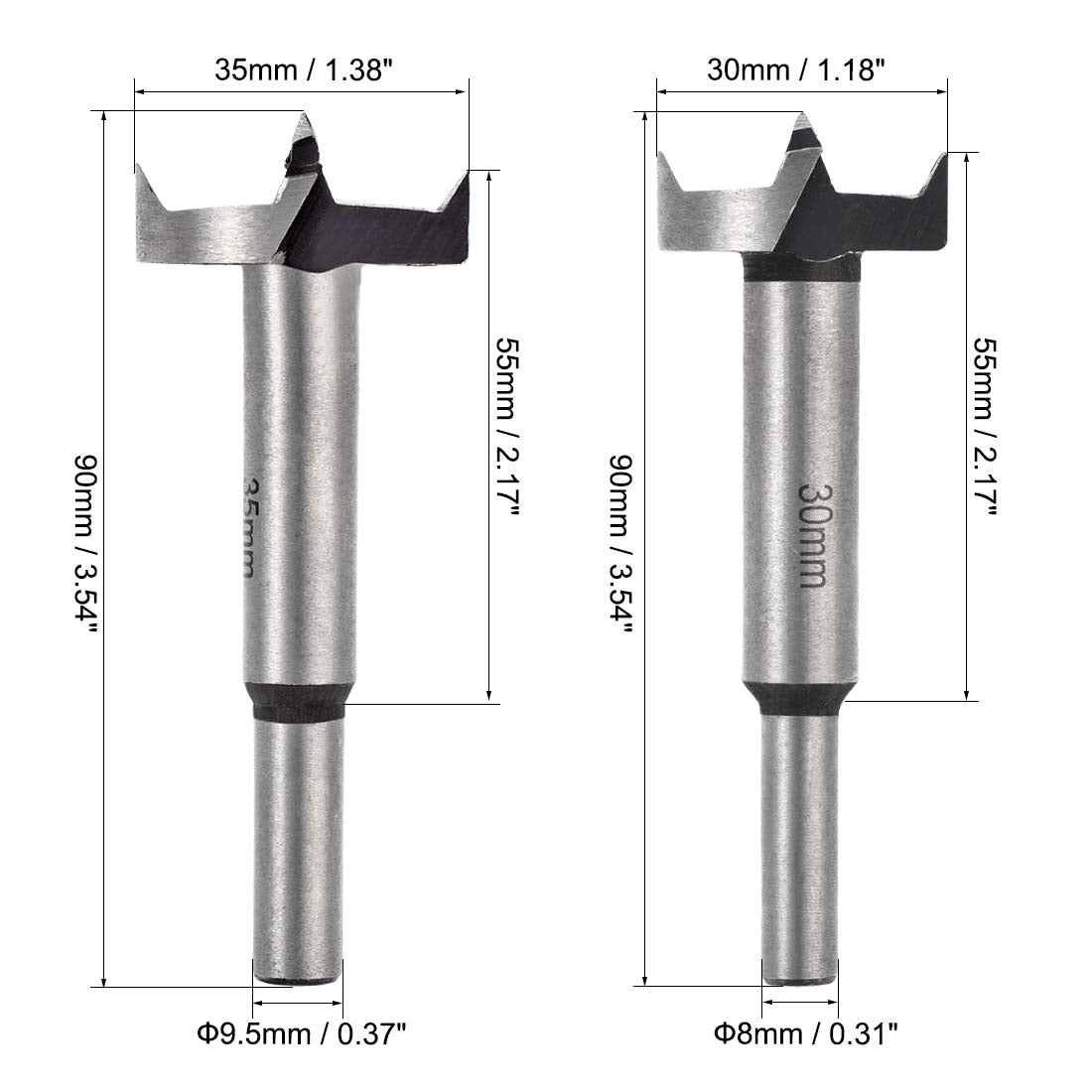 uxcell Uxcell Forstner Wood Drill Bit 15mm/20mm/25mm/30mm/35mm Cutting Dia. Hole Saw Carbide Alloy Tip Steel Round Shank for Woodworking 5in1 Set with Case