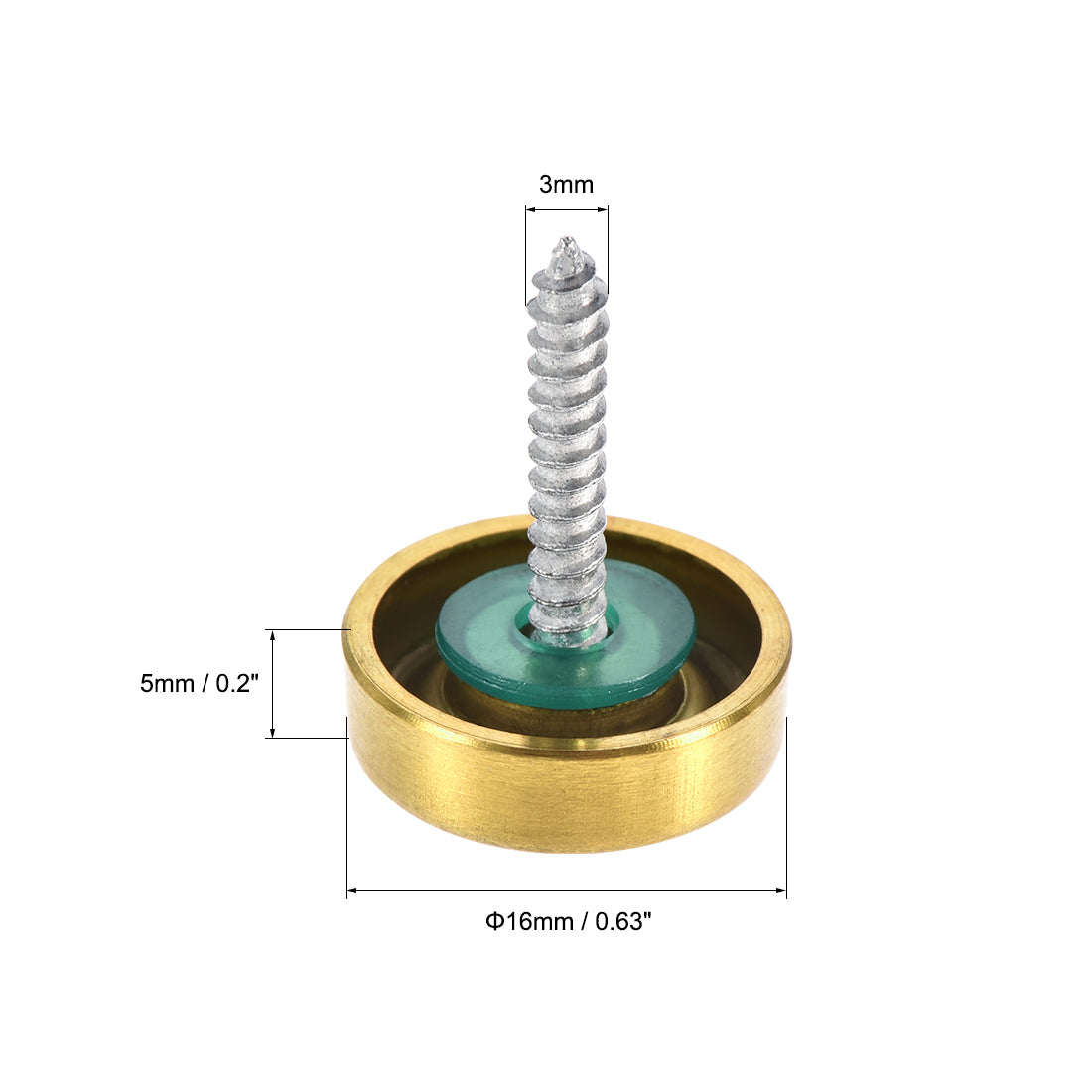Uxcell Uxcell Mirror Screws, Decorative Cap Fasteners Cover Nails, Electroplated Wire Drawing, Golden 16mm/0.63" 8pcs