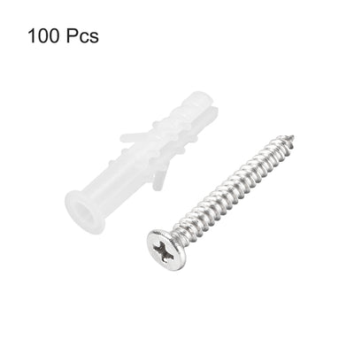 Harfington Uxcell 6x30mm Plastic Expansion Tube for Drywall with Screws White 100pcs