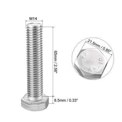 Harfington Uxcell Hex Screw Bolt, Metric M14x100mm 304 Stainless Steel Fully Threaded Bolts 1pcs
