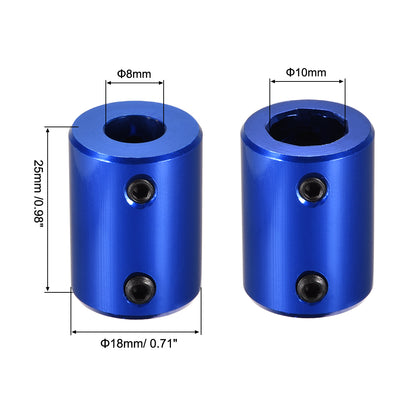 Harfington Uxcell 8mm to 10mm Bore Rigid Coupling 25mm Length 18mm Diameter Aluminum Alloy Shaft Coupler Connector Blue