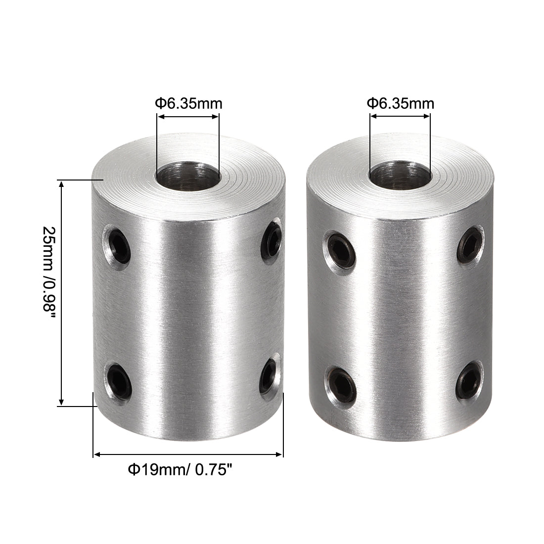 Uxcell Uxcell 6.35mm to 6.35mm Bore Rigid Coupling 25mm Length 19mm Diameter Aluminum Alloy Shaft Coupler Connector Silver