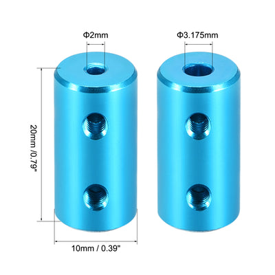 Harfington Uxcell 2mm to 2mm Bore Rigid Coupling 20mm Length 10mm Diameter Aluminum Alloy Shaft Coupler Connector Light Blue 4pcs