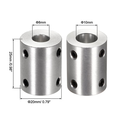 Harfington Uxcell 10mm to 10mm Bore Rigid Coupling 25mm Length 20mm Diameter Aluminum Alloy Shaft Coupler Connector Silver