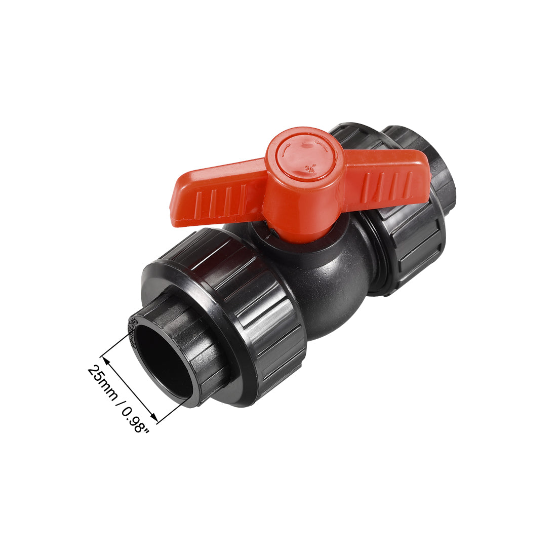 uxcell Uxcell Double Union Ball Valve, Socket Type, for Control Water Flow, PE Black Red 2Pcs