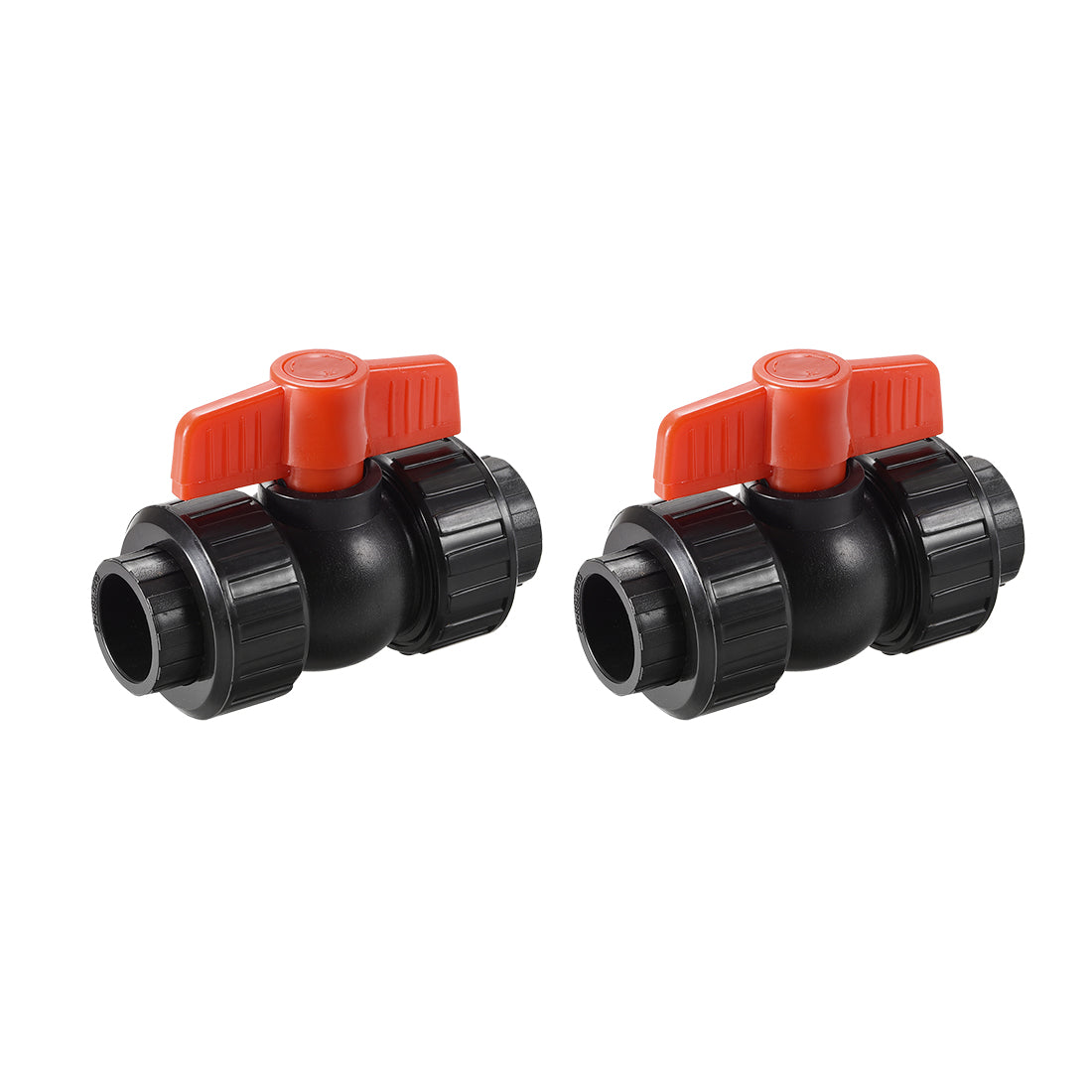 uxcell Uxcell Double Union Ball Valve, Socket Type, for Control Water Flow, PE Black Red 2Pcs