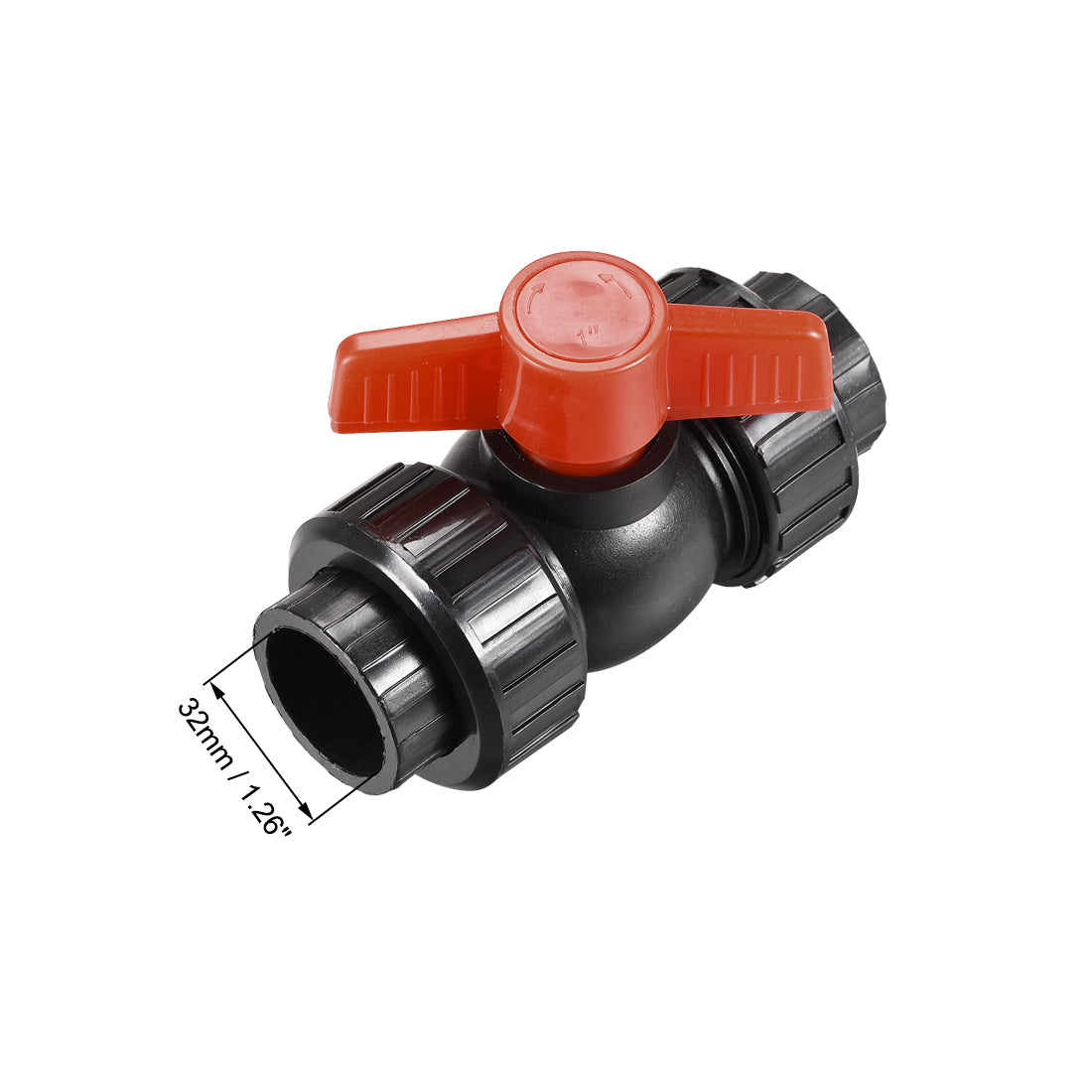 Uxcell Uxcell Double Union Ball Valve, 48.5mm Inner Diameter, Socket Type, for Control Water Flow, PE Black Red