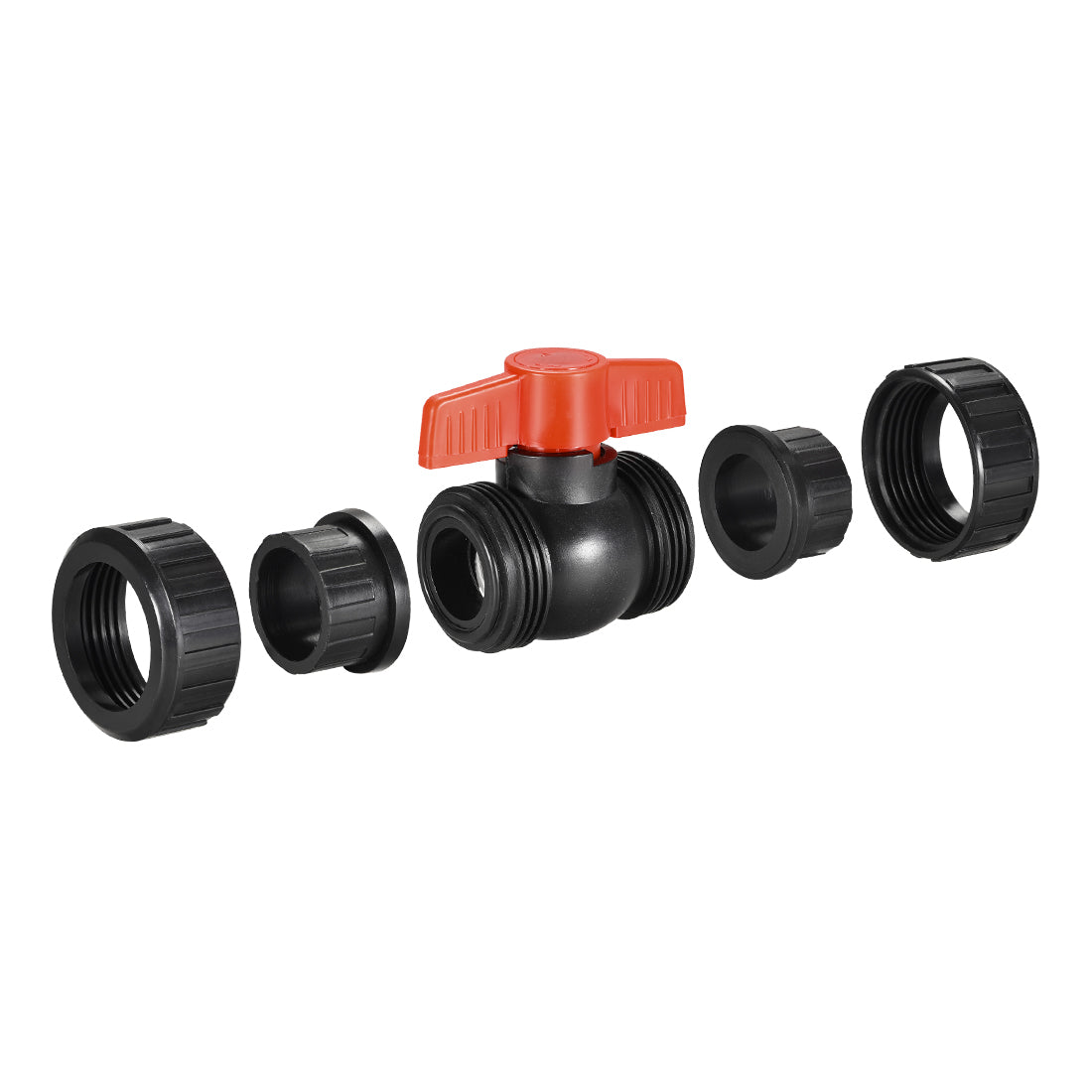 Uxcell Uxcell Double Union Ball Valve, 48.5mm Inner Diameter, Socket Type, for Control Water Flow, PE Black Red