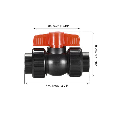 Harfington Uxcell Double Union Ball Valve, Socket Type, for Control Water Flow, PE Black Red 2Pcs