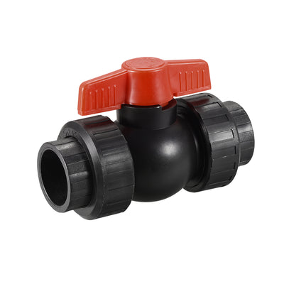 Harfington Uxcell Double Union Ball Valve, 48.5mm Inner Diameter, Socket Type, for Control Water Flow, PE Black Red