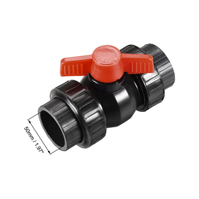 Harfington Uxcell Double Union Ball Valve, 48.5mm Inner Diameter, Socket Type, for Control Water Flow, PE Black Red