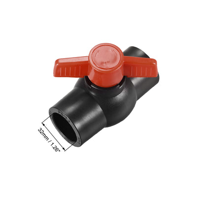 Harfington Uxcell Ball Valve, 40mm Inner Diameter, Socket Type, for Control Water Flow, PE Black Red 2Pcs