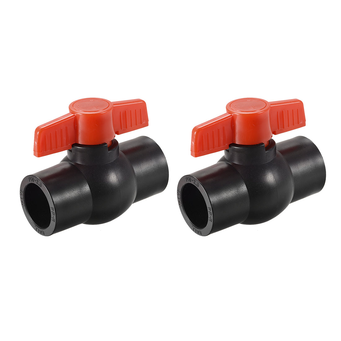 Uxcell Uxcell Ball Valve, 40mm Inner Diameter, Socket Type, for Control Water Flow, PE Black Red 2Pcs