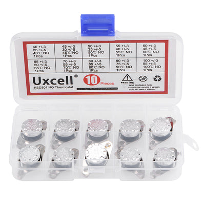 Harfington Uxcell 10pcs NO KSD301 Thermostat 40-100°C(104-212℉) Temperature Thermal Control Switch 40 45 50 55 60 65 70 80 90 100°C Normally Open Assortment Kit