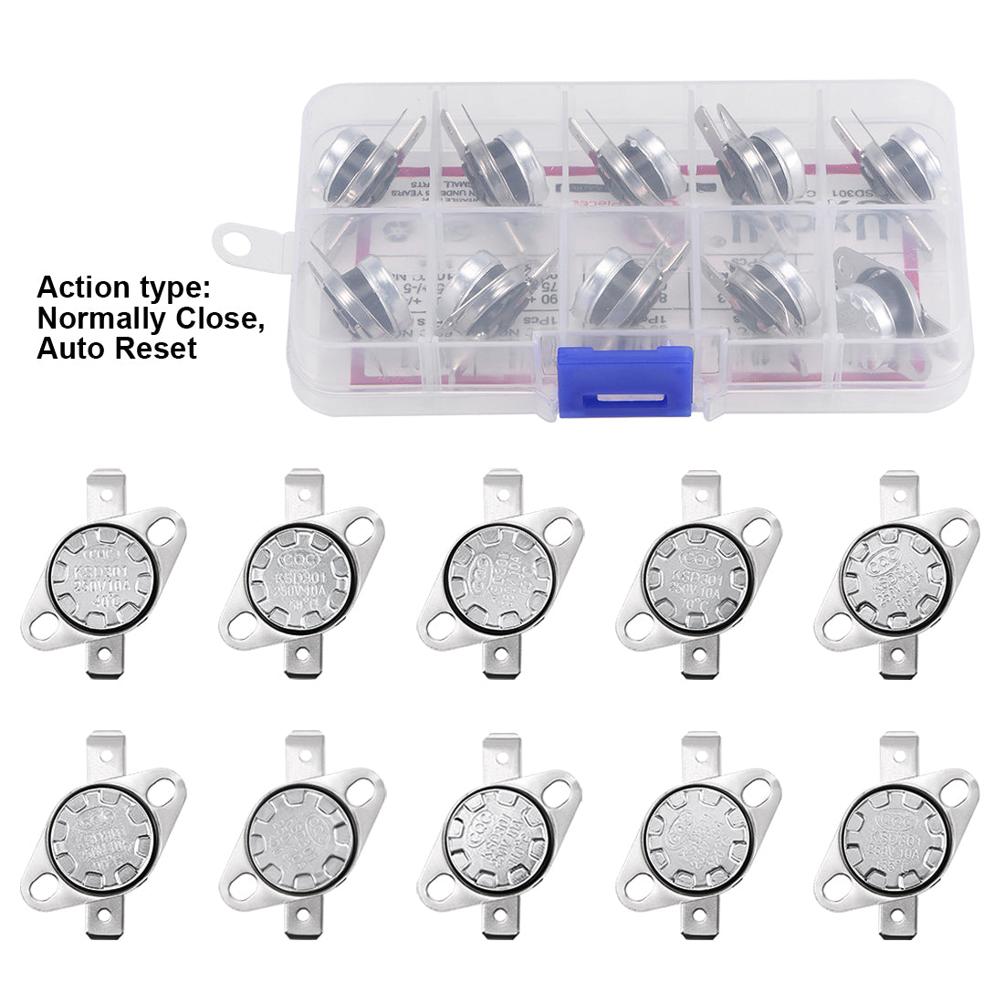 uxcell Uxcell 10pcs NC KSD301 Thermostat 40-135°C(104-275°F) Temperature Thermal Control Switch 40 50 60 70 80 90 100 110 120 135°C Normally Close Assortment Kit